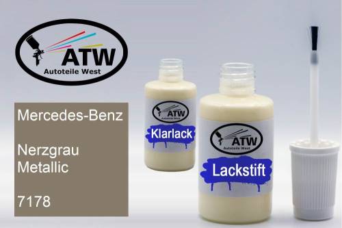 Mercedes-Benz, Nerzgrau Metallic, 7178: 20ml Lackstift + 20ml Klarlack - Set, von ATW Autoteile West.